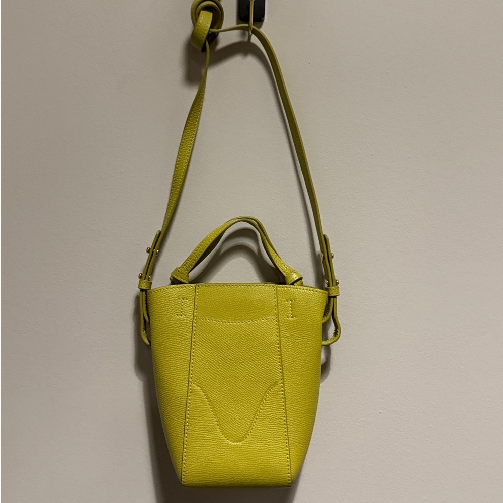 Lime Yellow Leather Crossbody Tote with Top Handle